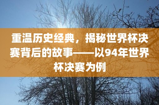 重温历史经典，揭秘世界杯决赛背后的故事——以94年世界杯决赛为例吉安市靖泰电力工程有限公司
