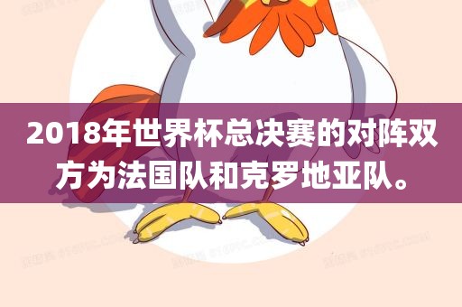 2018年世界杯总决赛的对阵双方为法国队和克罗地亚队。