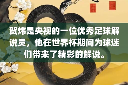 贺炜是央视的一位优秀足球解说员，他在世界杯期间为球迷们带来了精彩的解说。吉安市靖泰电力工程有限公司